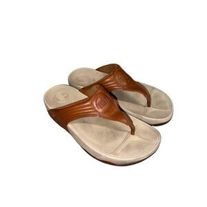 FitFlop Walk Star Leather Thong slip-on sandal Tan Womens size 6